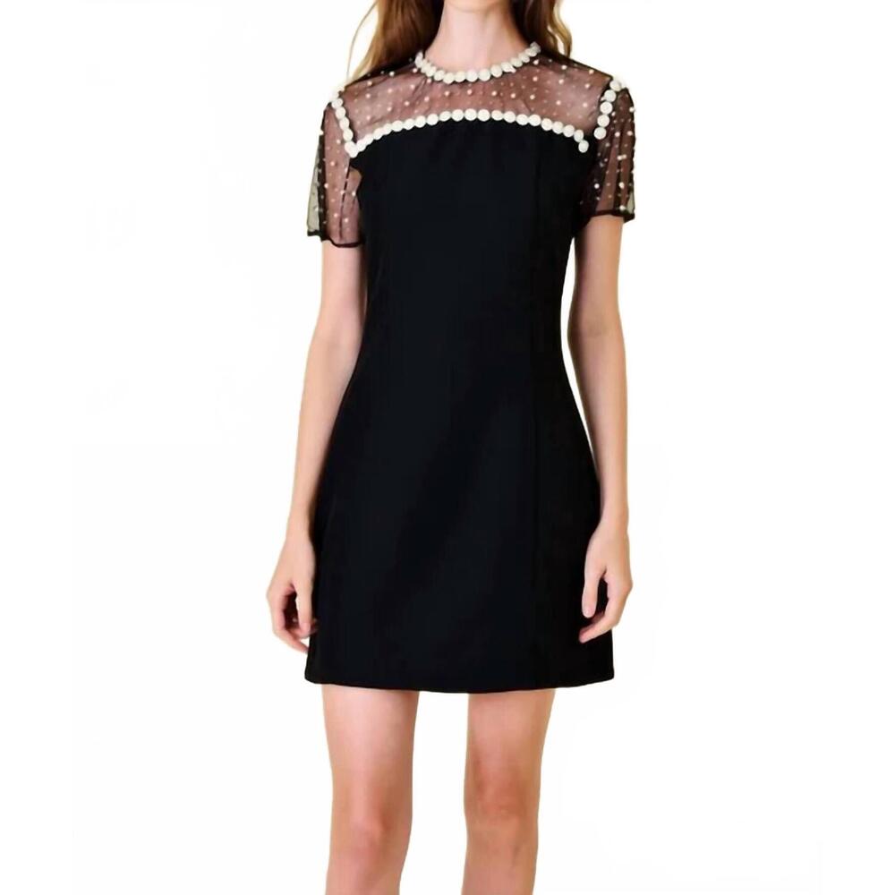 NEW FORE COLLECTION contrast pearl tulle dress in black